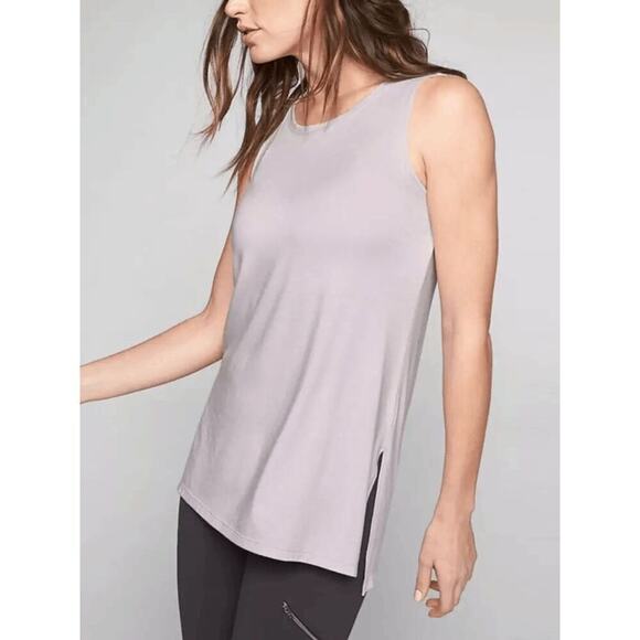 Athleta Tank Top Womens Size S Soft‎ Lilac Semi Sheer Side Slit Layering Workout - Picture 1 of 5